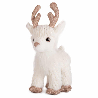 Коледен елен с брокатени рога - Бял